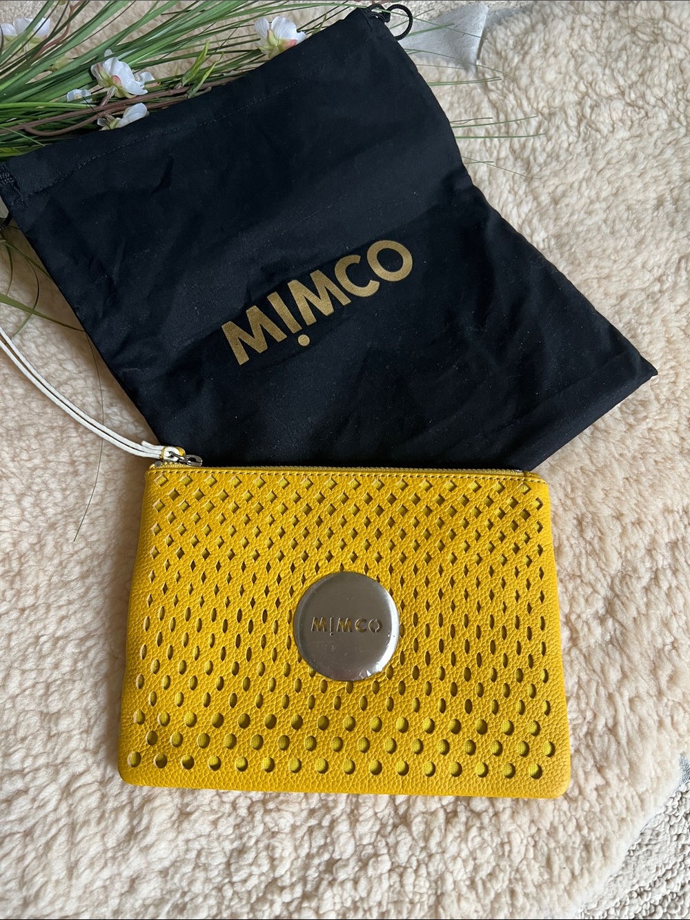 Mimco Yellow Perforated Leather Wristlet Pouch